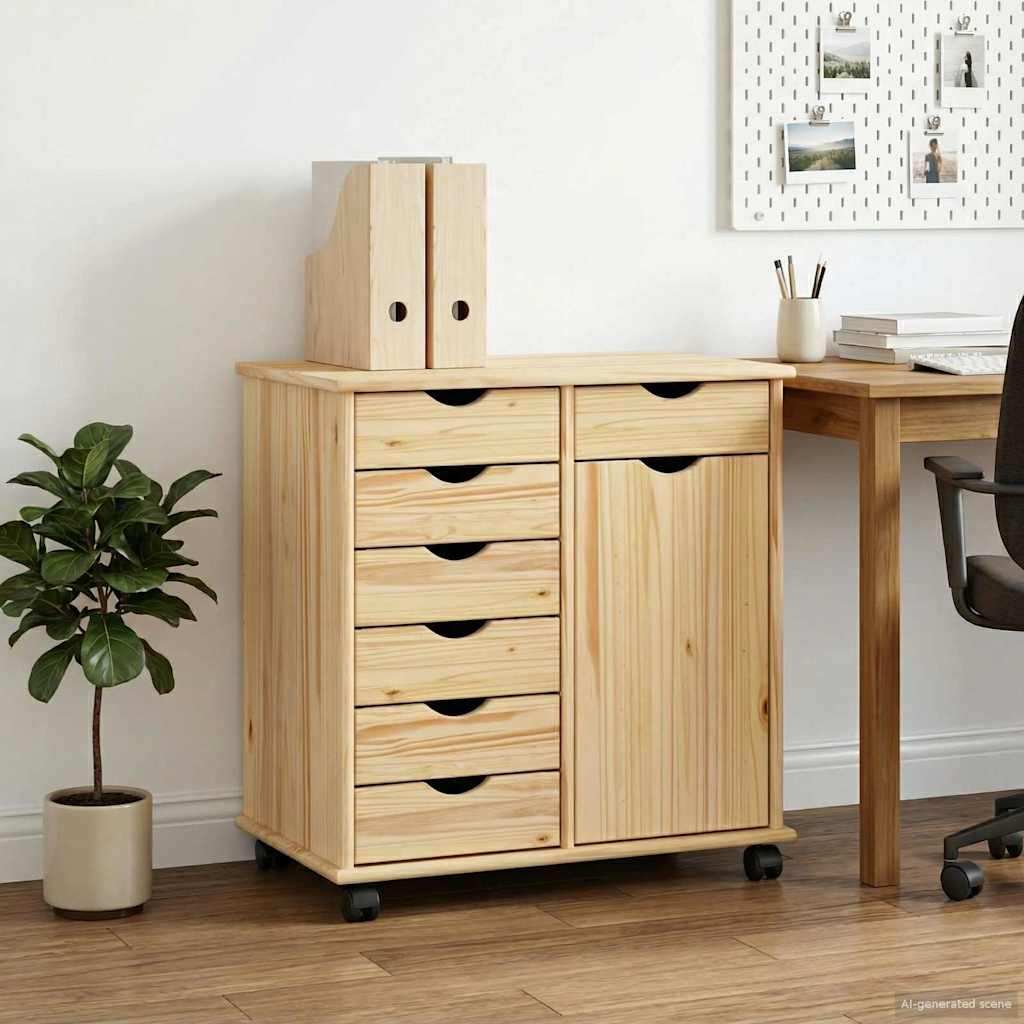 Rolling Kast Bruin 63,5 x 39 x 65,5 cm Massief Vurenhout is nu te koop bij PeponiXL, paradijselijk wonen!