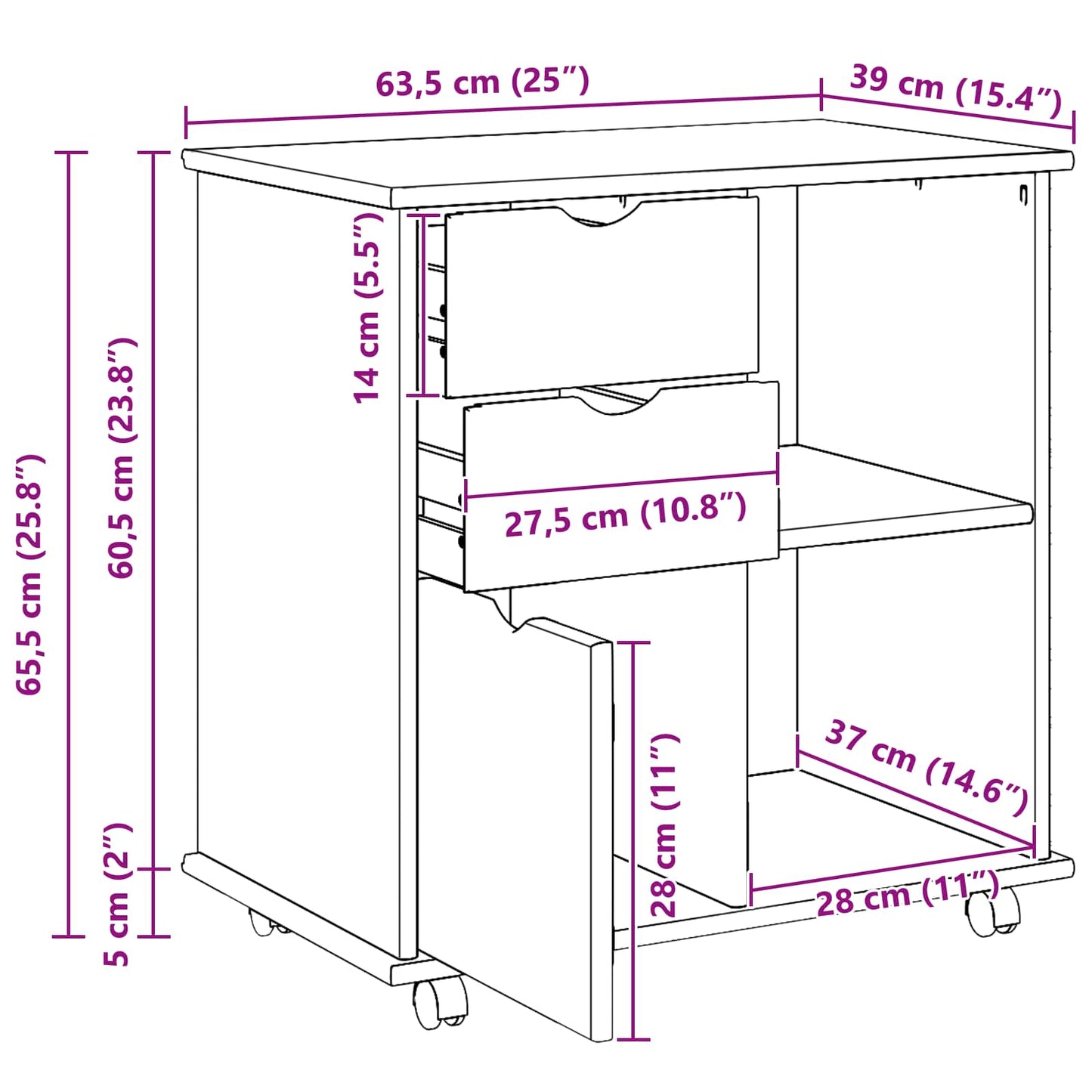 Rolling Kast Bruin 63,5 x 39 x 65,5 cm Massief Vurenhout is nu te koop bij PeponiXL, paradijselijk wonen!