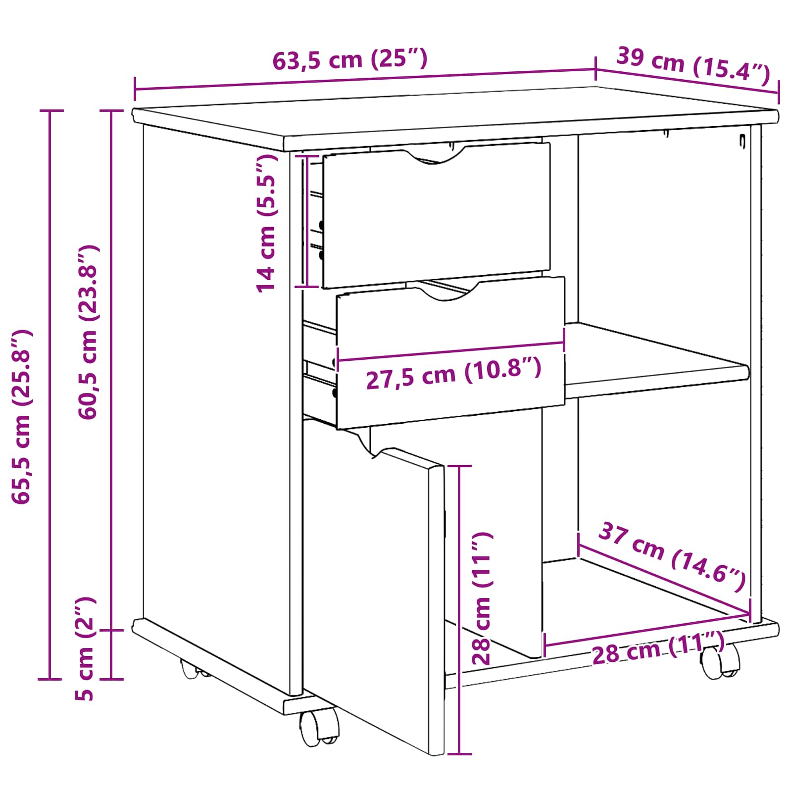Rolling Kast Bruin 63,5 x 39 x 65,5 cm Massief Vurenhout is nu te koop bij PeponiXL, paradijselijk wonen!