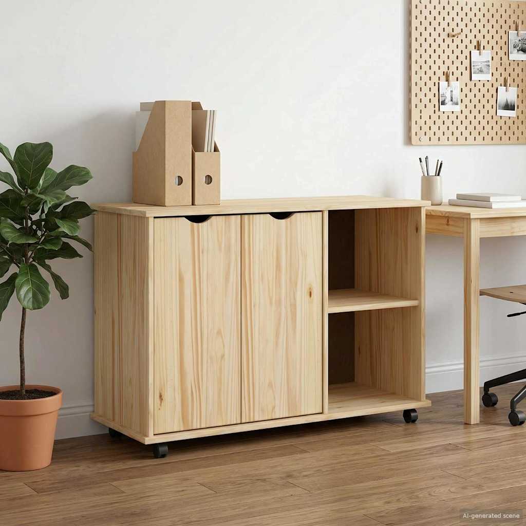 Rolling Kast Bruin 100 x 39 x 65,5 cm Massief Vurenhout is nu te koop bij PeponiXL, paradijselijk wonen!