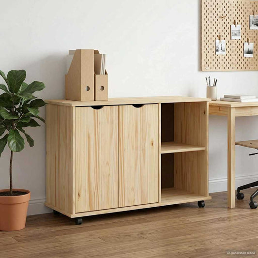 Rolling Kast Bruin 100 x 39 x 65,5 cm Massief Vurenhout is nu te koop bij PeponiXL, paradijselijk wonen!