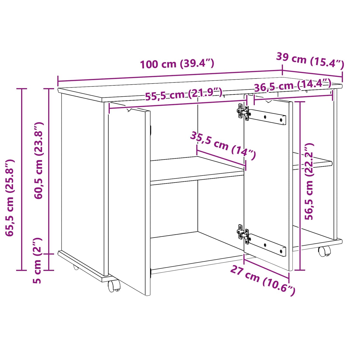 Rolling Kast Bruin 100 x 39 x 65,5 cm Massief Vurenhout is nu te koop bij PeponiXL, paradijselijk wonen!
