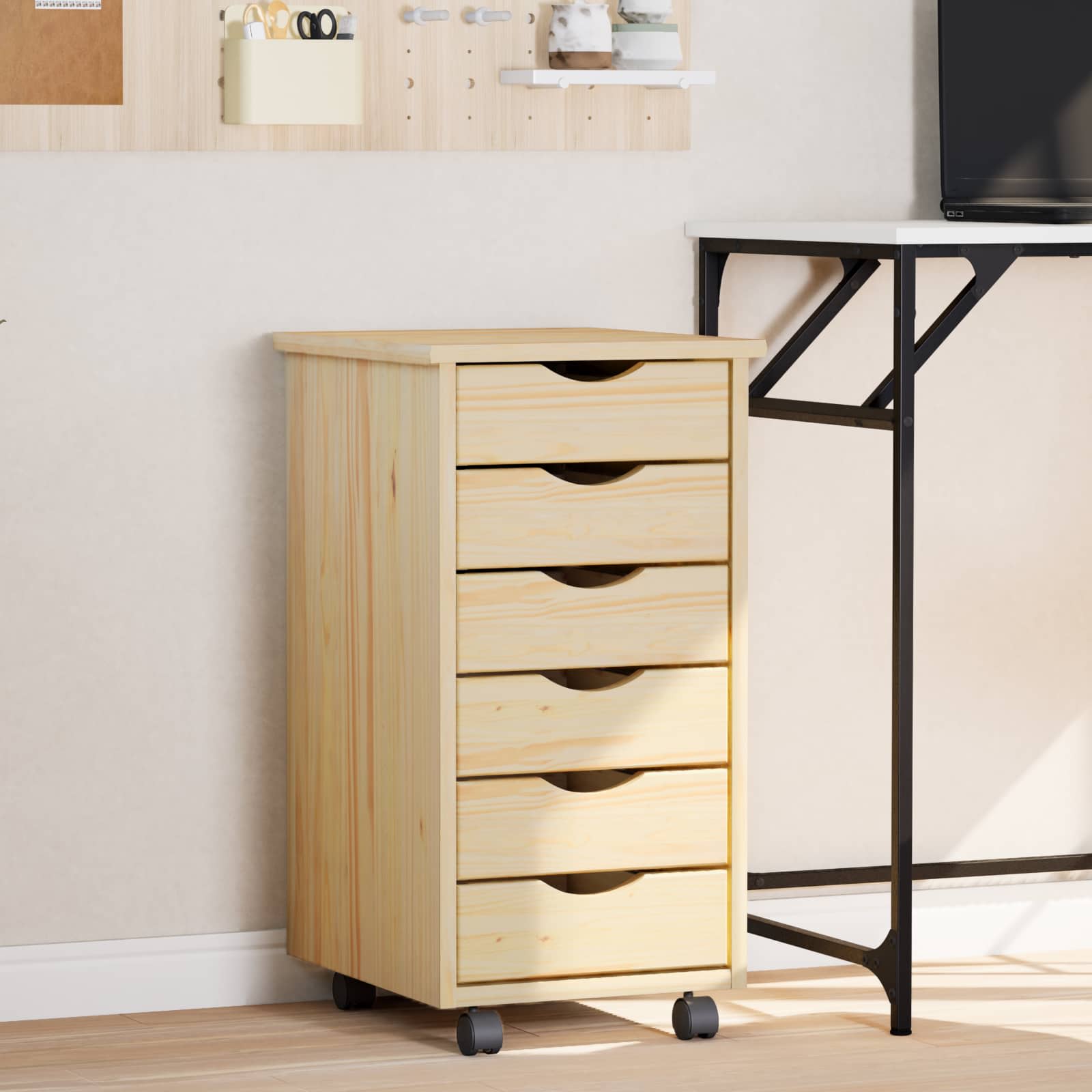 Rolling Cabinet met Laden MOSS Heldere Vernis 34 x 39 x 65,5 cm is nu te koop bij PeponiXL, paradijselijk wonen!