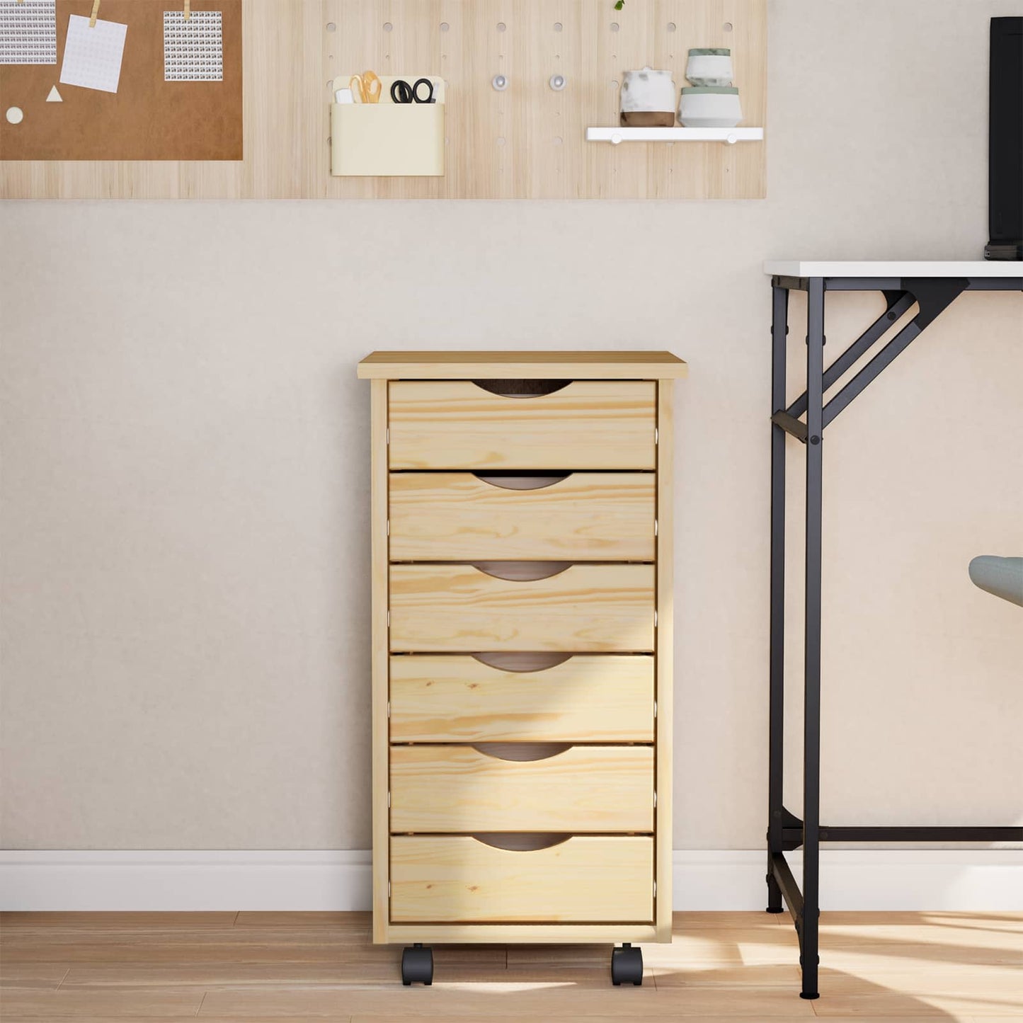Rolling Cabinet met Laden MOSS Heldere Vernis 34 x 39 x 65,5 cm is nu te koop bij PeponiXL, paradijselijk wonen!