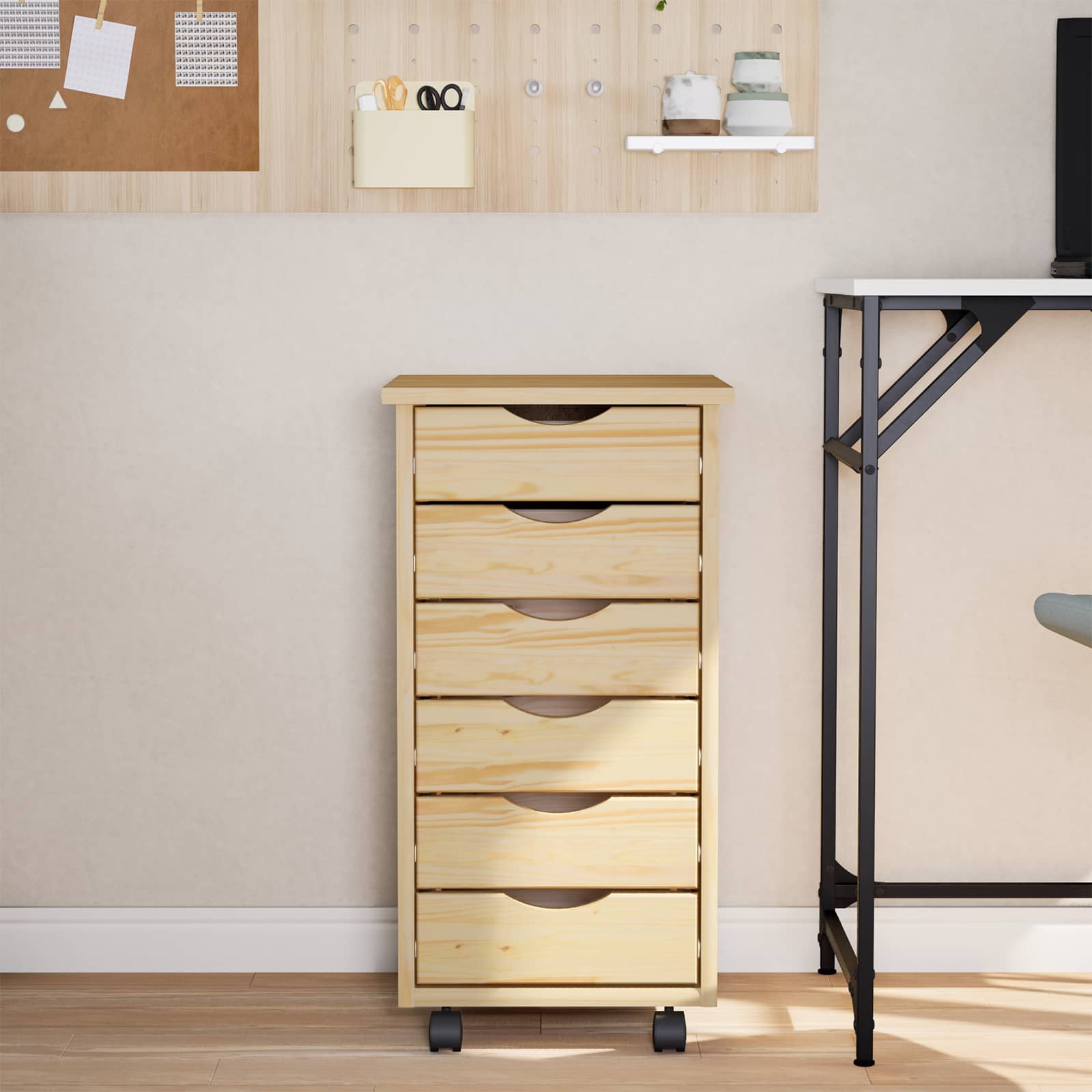 Rolling Cabinet met Laden MOSS Heldere Vernis 34 x 39 x 65,5 cm is nu te koop bij PeponiXL, paradijselijk wonen!