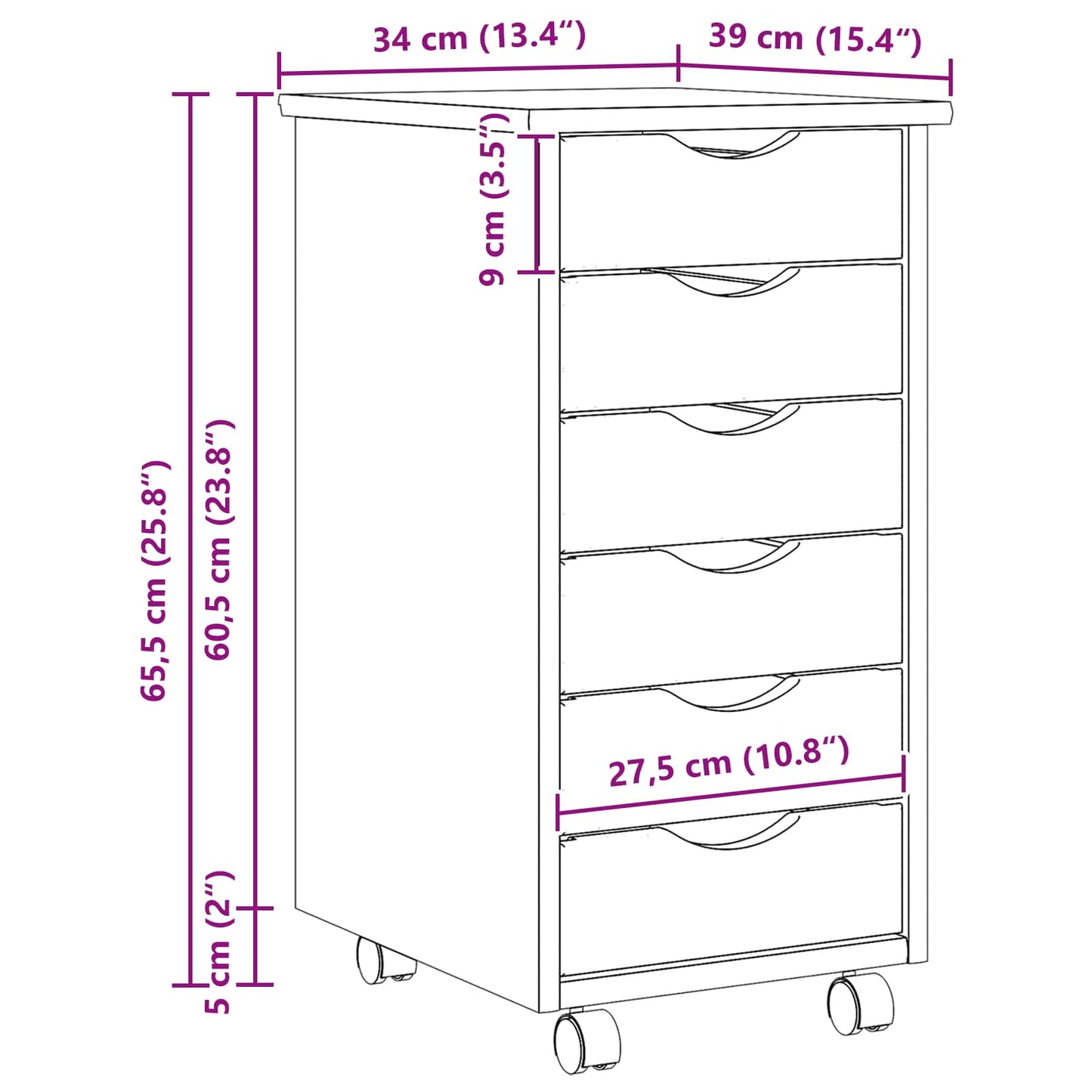 Rolling Cabinet met Laden MOSS Heldere Vernis 34 x 39 x 65,5 cm is nu te koop bij PeponiXL, paradijselijk wonen!