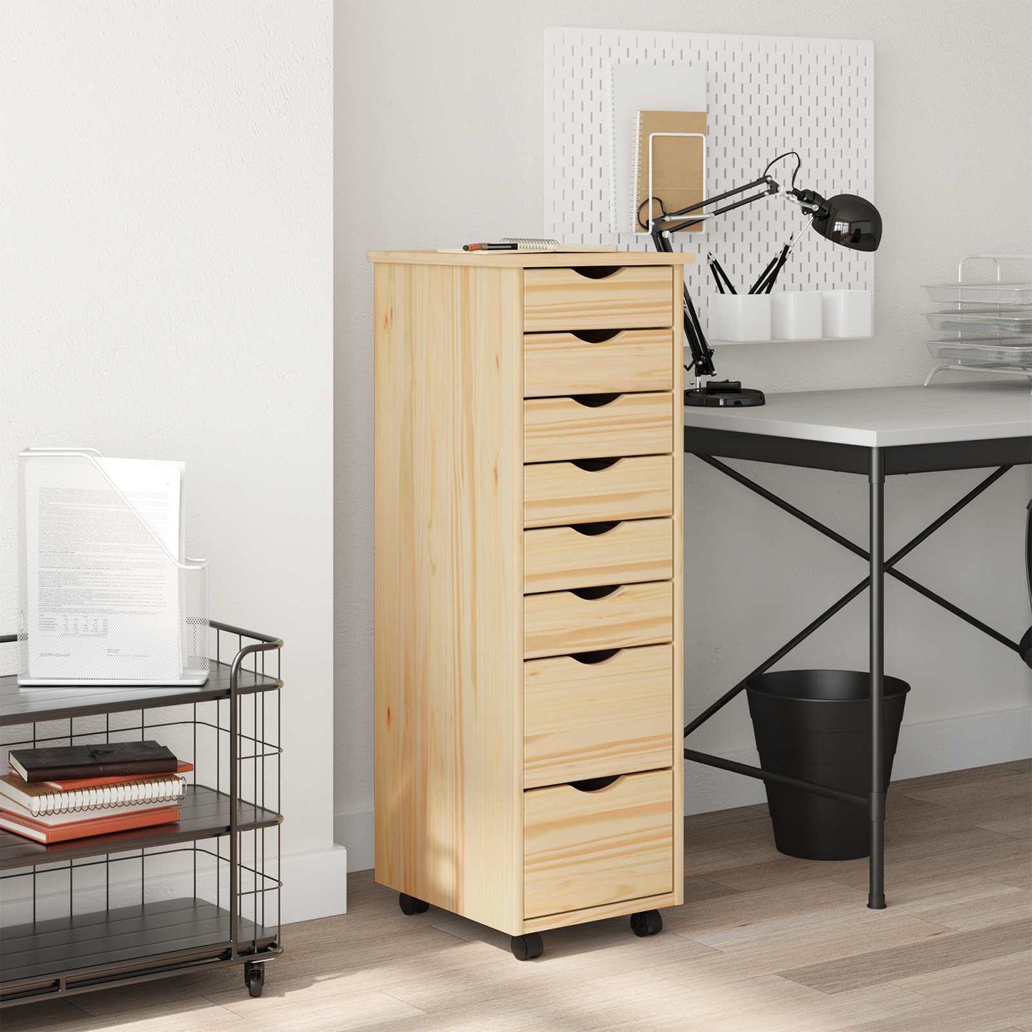 Rolling Cabinet met Laden MOSS Heldere Vernis 34 x 39 x 103 cm is nu te koop bij PeponiXL, paradijselijk wonen!