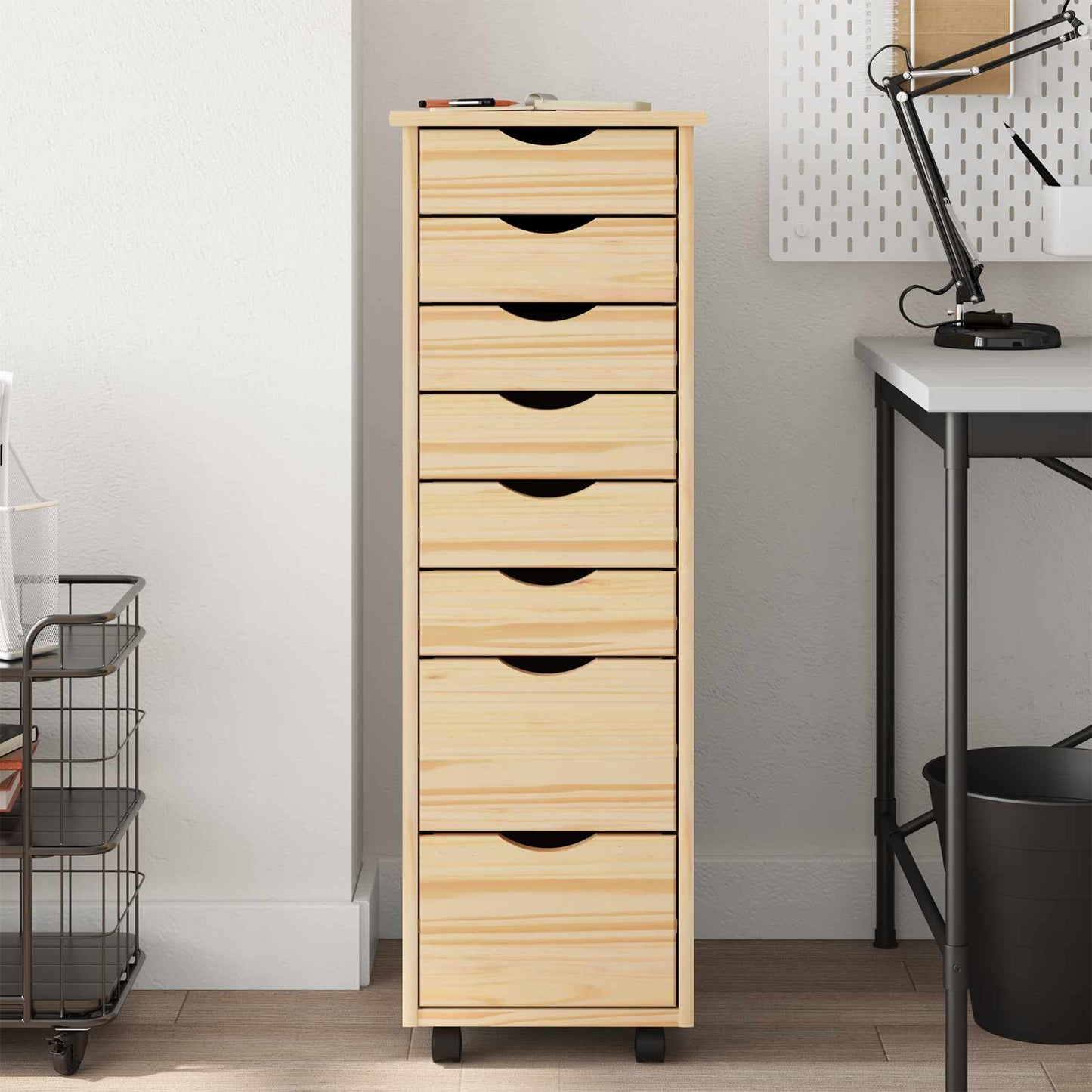 Rolling Cabinet met Laden MOSS Heldere Vernis 34 x 39 x 103 cm is nu te koop bij PeponiXL, paradijselijk wonen!