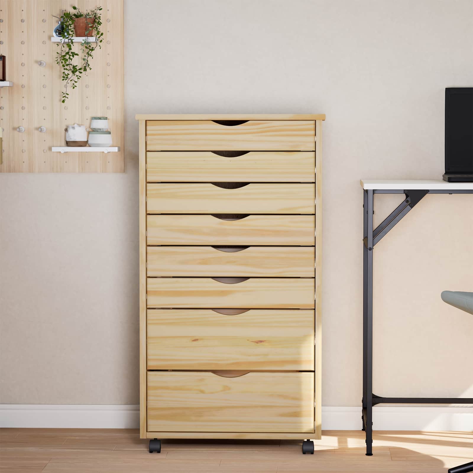 Rolling Cabinet met Laden MOSS Heldere Vernis 53 x 39 x 103 cm is nu te koop bij PeponiXL, paradijselijk wonen!