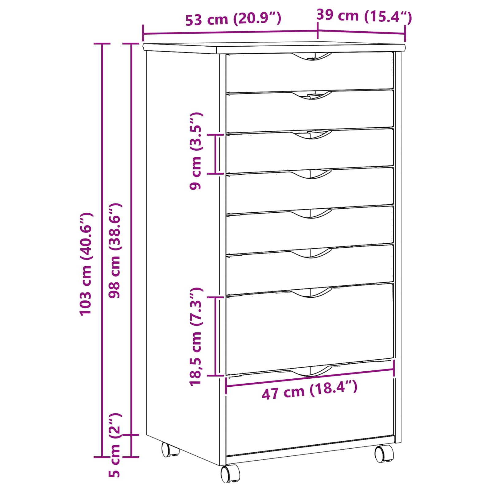 Rolling Cabinet met Laden MOSS Heldere Vernis 53 x 39 x 103 cm is nu te koop bij PeponiXL, paradijselijk wonen!