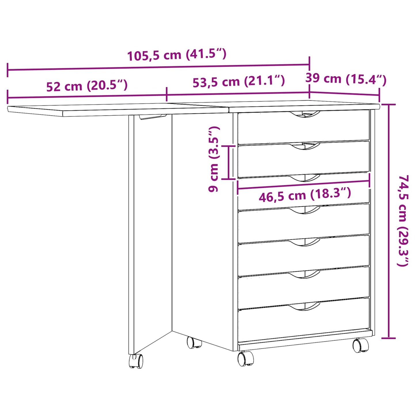 Rolkast met Bureau MOSS Heldere Vernis 105,5 x 39 x 74,5 cm is nu te koop bij PeponiXL, paradijselijk wonen!