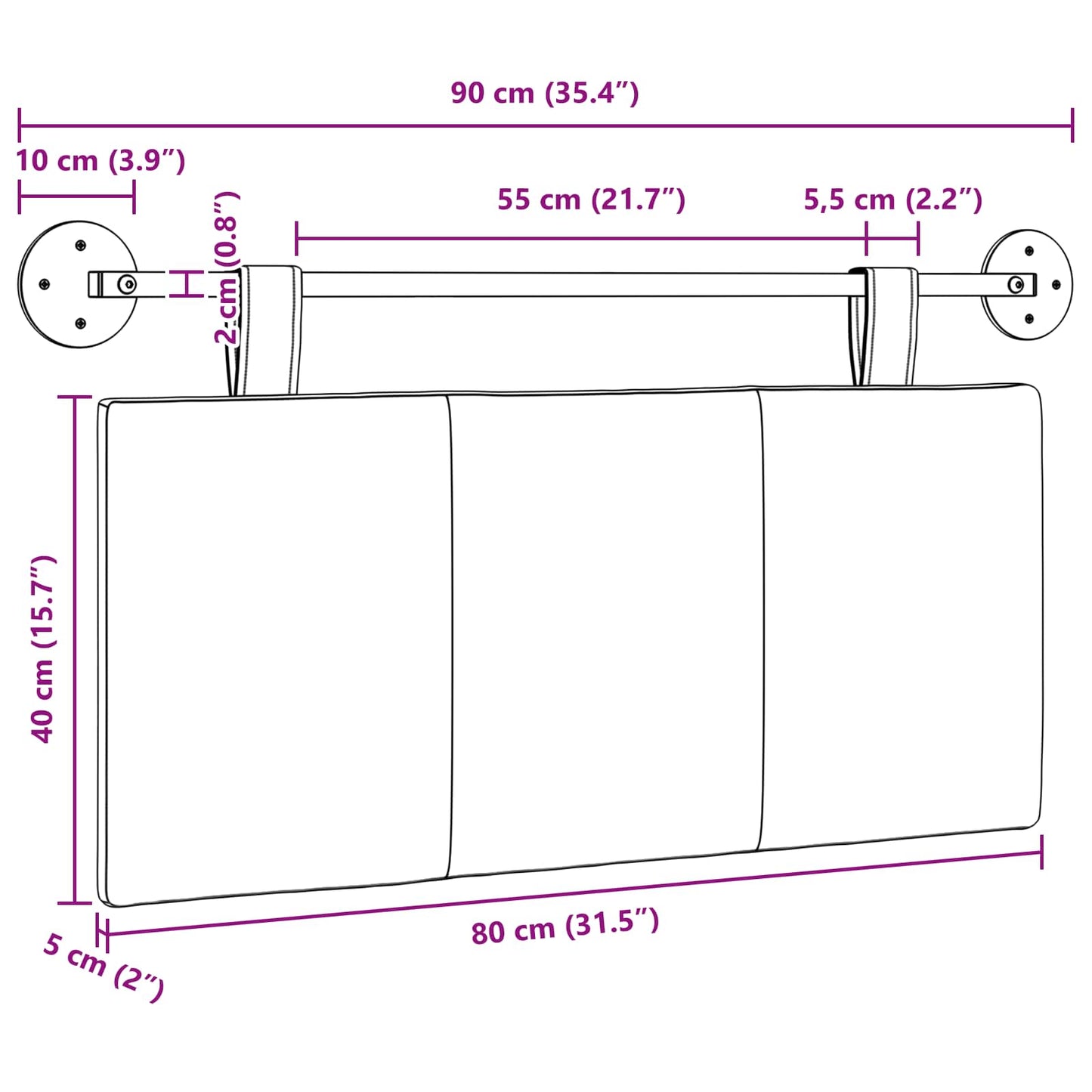 Hangend Hoofdeinde Wandgemonteerd Roze 90 x 55 x 5 cm Stof is nu te koop bij PeponiXL, paradijselijk wonen!