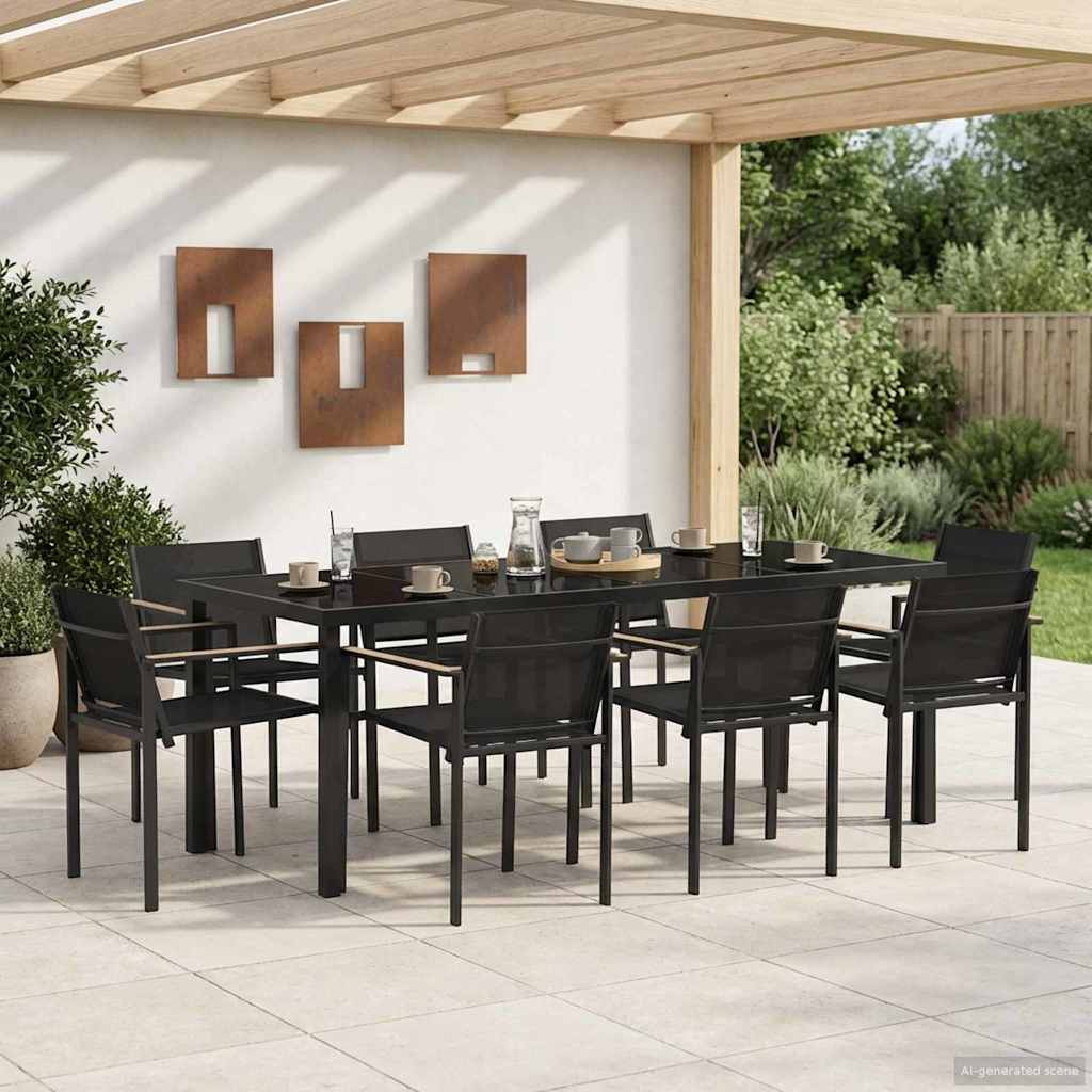 Buitenmeubelset 9 pcs Zwart en Anthraciet Textileen