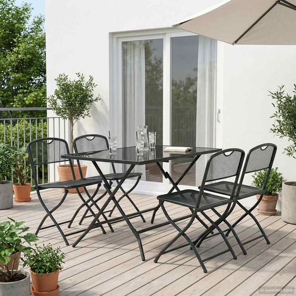 Buitenmeubelset 5 pcs Antraciet Ijzer en Staal is nu te koop bij PeponiXL, paradijselijk wonen!