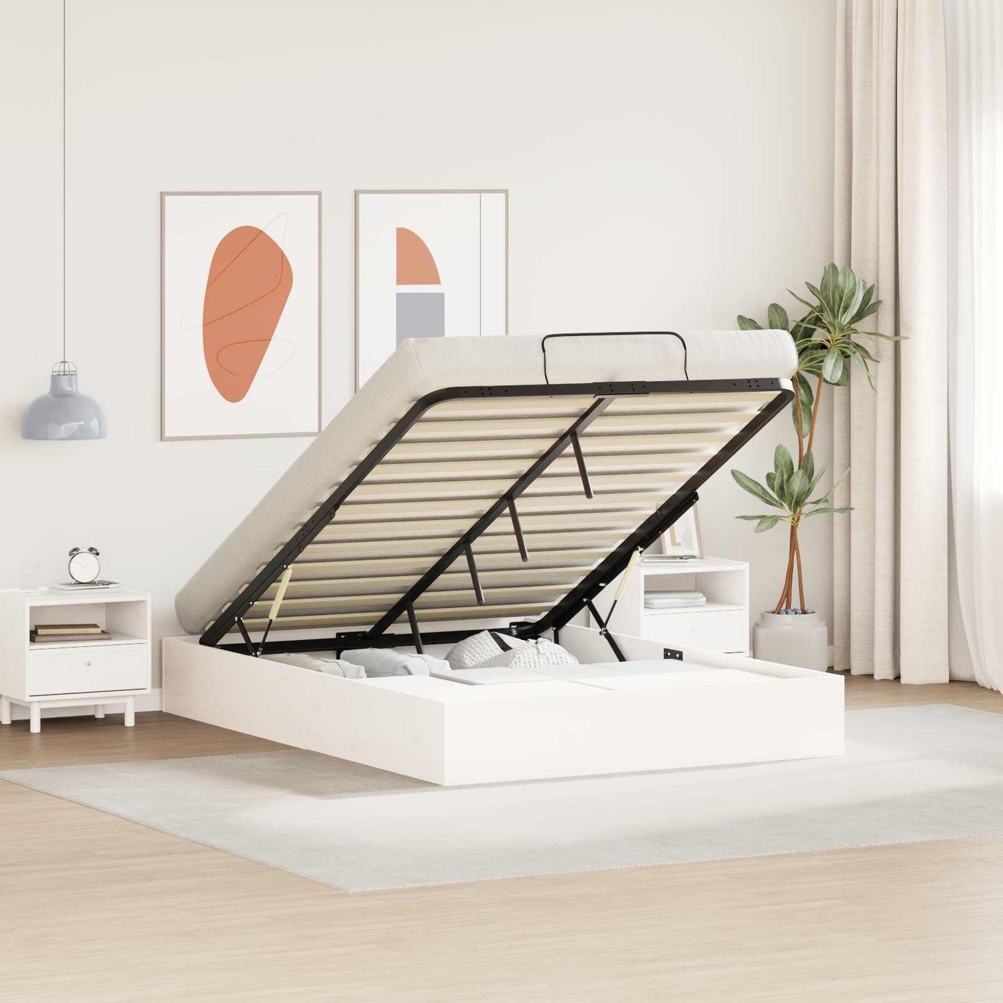 Ottoman Bedframe met Opslag Wit 120 x 200 cm Massief grenenhout is nu te koop bij PeponiXL, paradijselijk wonen!
