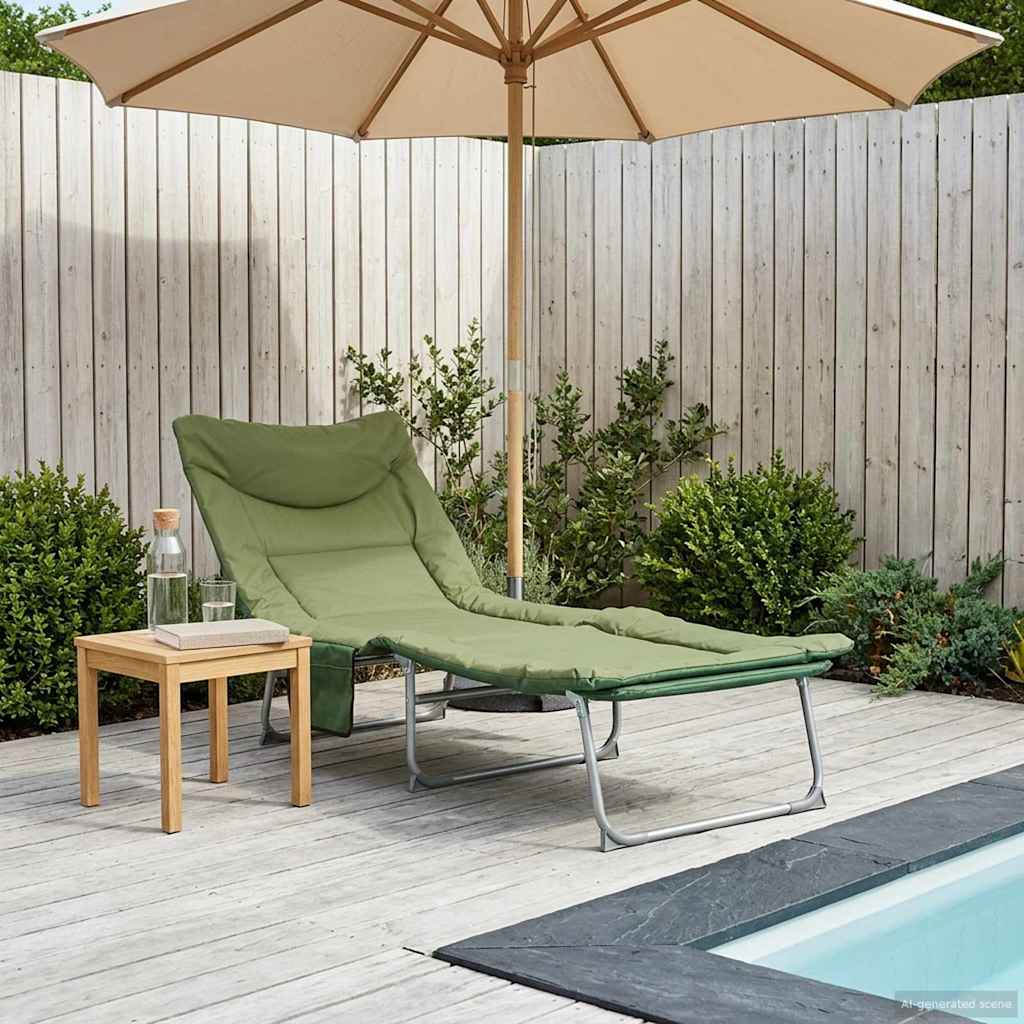 Opvouwbare zonnebed met kussen Donkergroen is nu te koop bij PeponiXL, paradijselijk wonen!