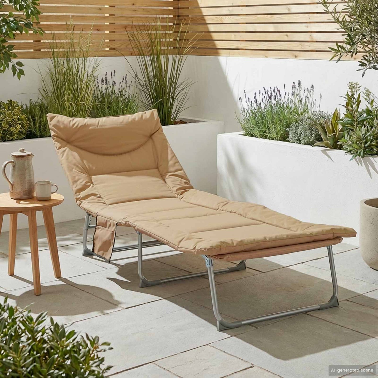 Opvouwbare zonnebed met kussen Beige is nu te koop bij PeponiXL, paradijselijk wonen!