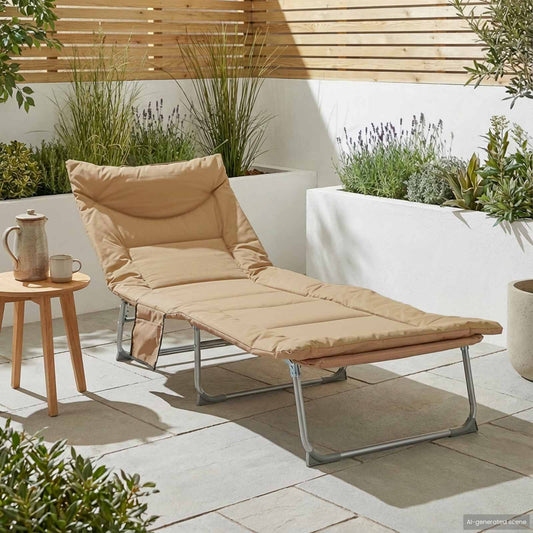 Opvouwbare zonnebed met kussen Beige is nu te koop bij PeponiXL, paradijselijk wonen!