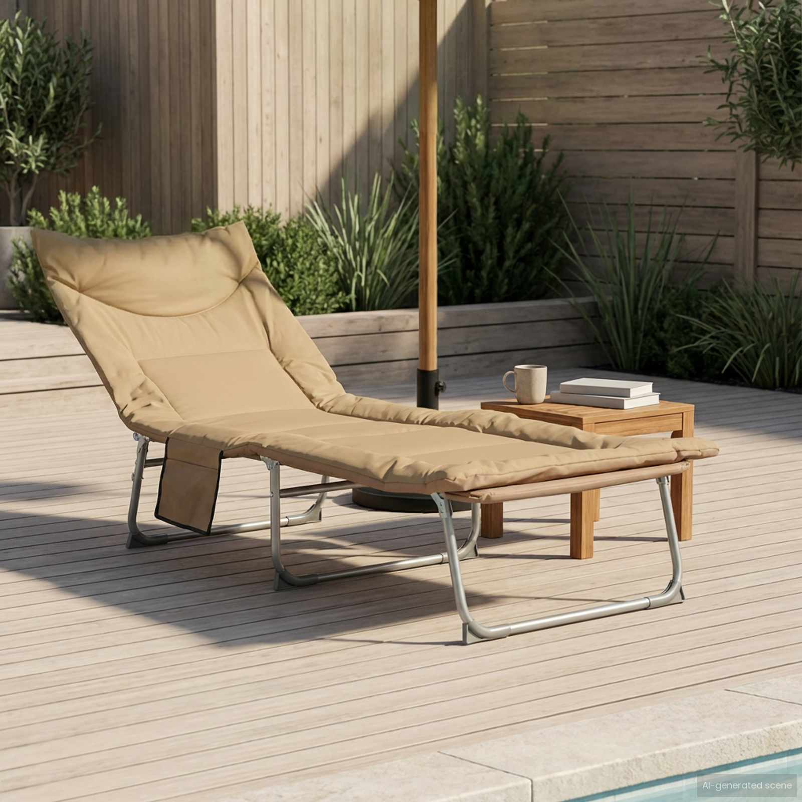 Opvouwbare zonnebed met kussen Beige is nu te koop bij PeponiXL, paradijselijk wonen!