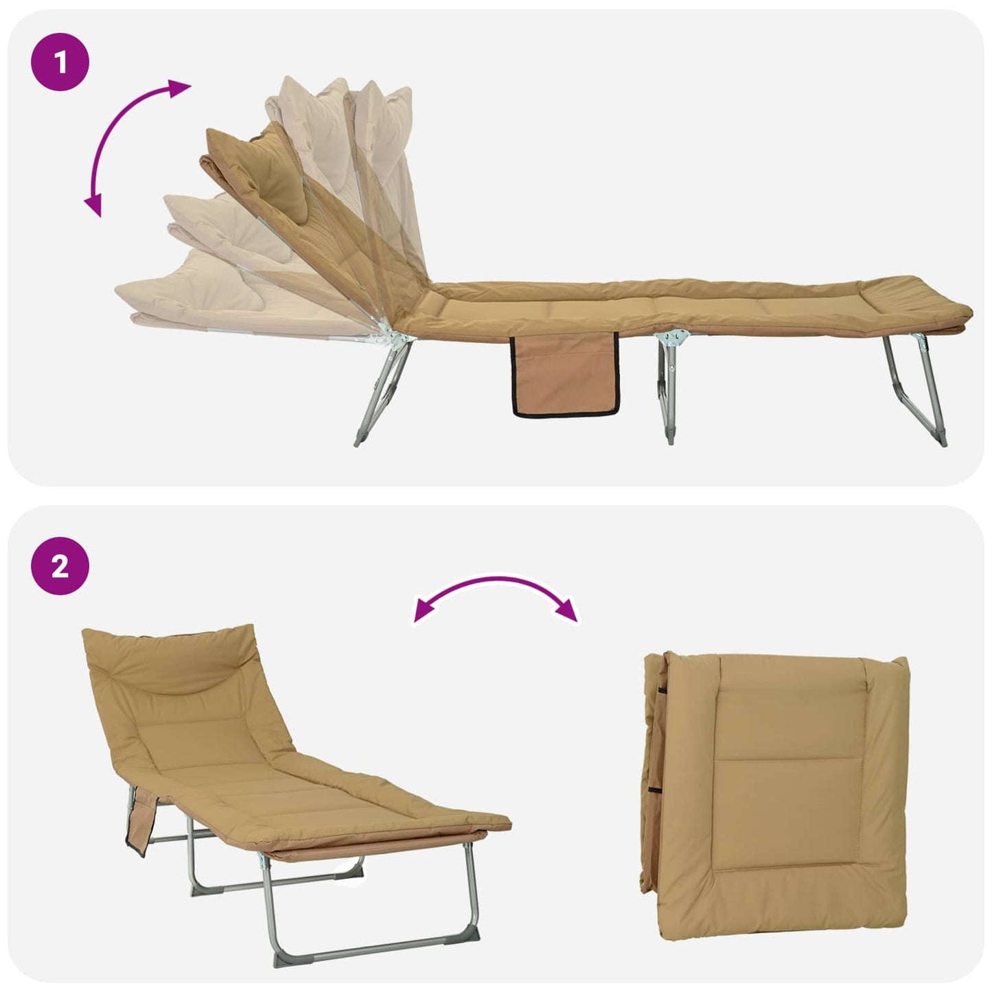 Opvouwbare zonnebed met kussen Beige is nu te koop bij PeponiXL, paradijselijk wonen!