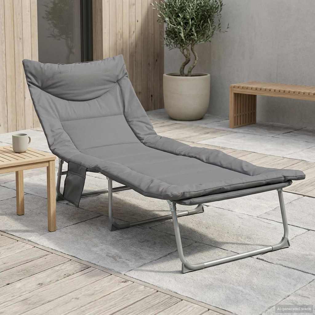Opvouwbare zonnebed met kussen Antracietkleurig is nu te koop bij PeponiXL, paradijselijk wonen!