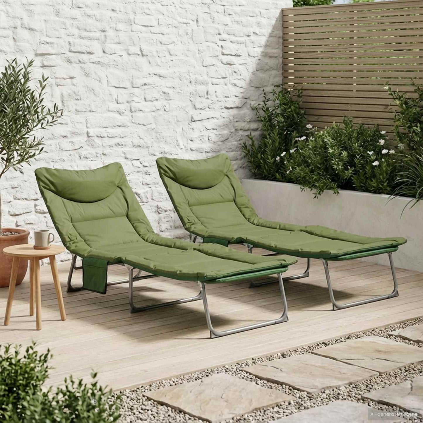 Opvouwbare zonnebed met kussen 2 pcs Donkergroen is nu te koop bij PeponiXL, paradijselijk wonen!