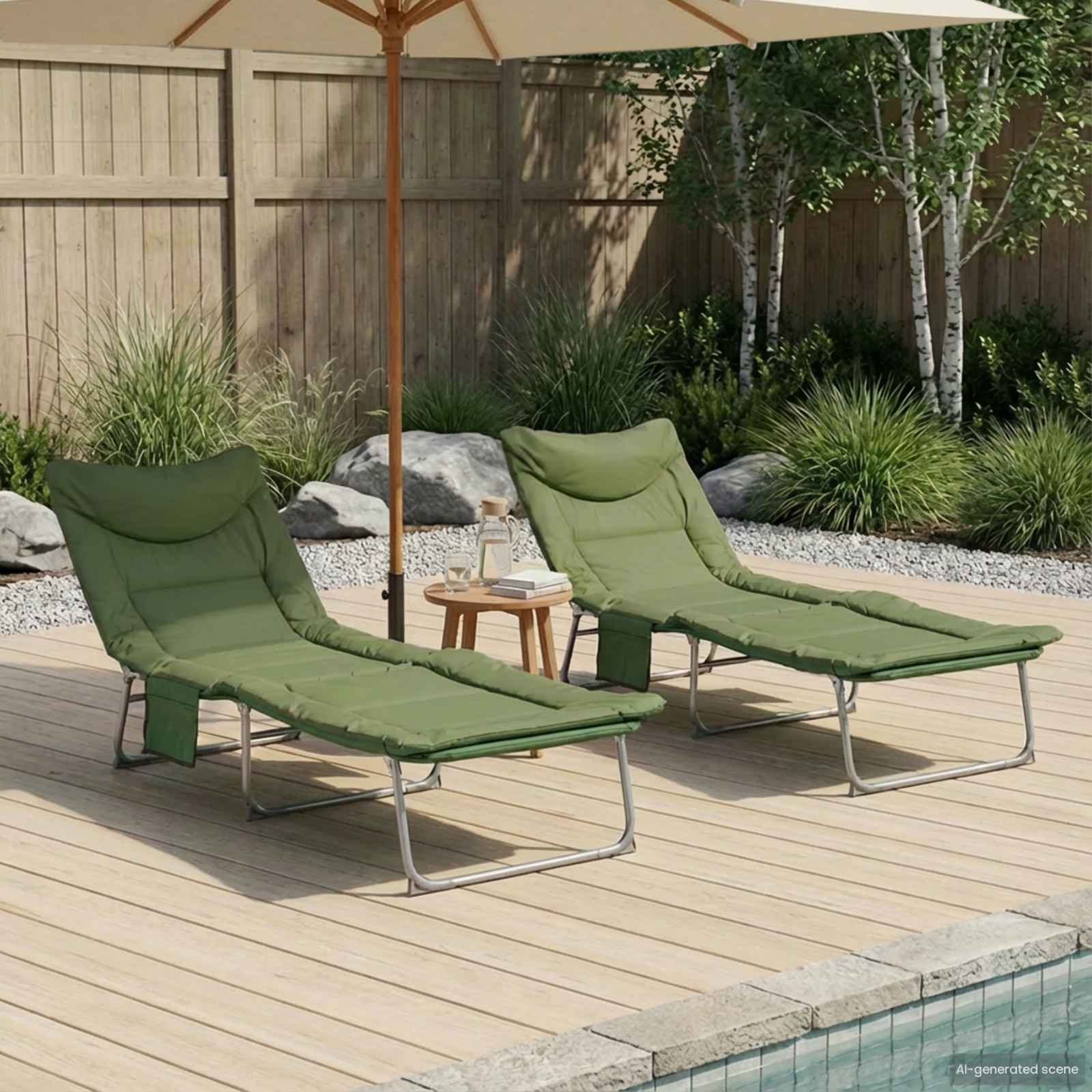 Opvouwbare zonnebed met kussen 2 pcs Donkergroen is nu te koop bij PeponiXL, paradijselijk wonen!