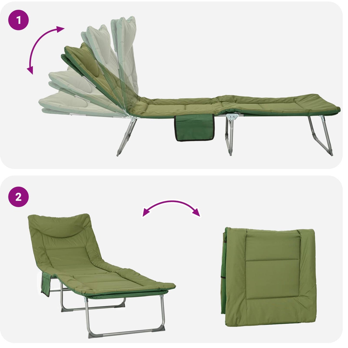 Opvouwbare zonnebed met kussen 2 pcs Donkergroen is nu te koop bij PeponiXL, paradijselijk wonen!