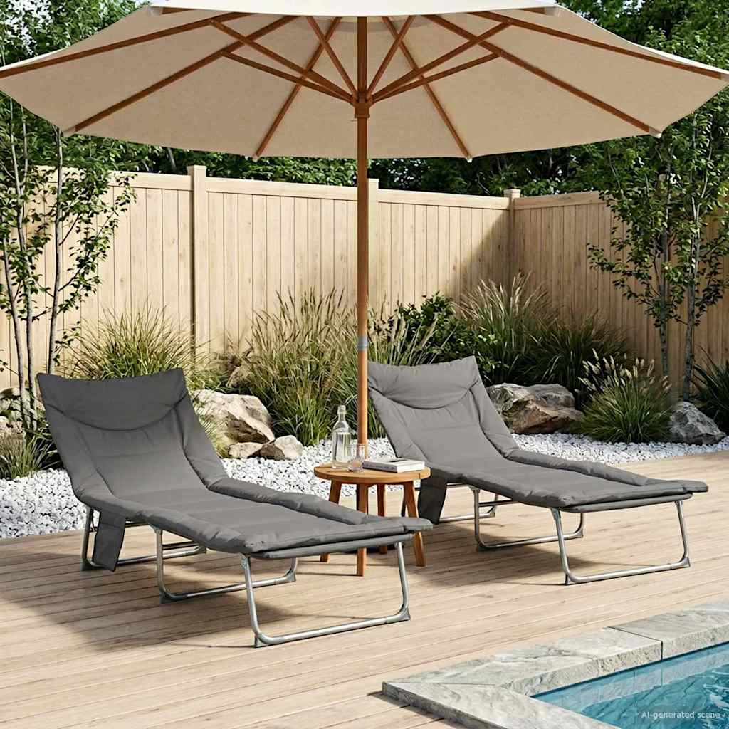 Opvouwbare zonnebed met kussen 2 pcs Antracietkleurig is nu te koop bij PeponiXL, paradijselijk wonen!