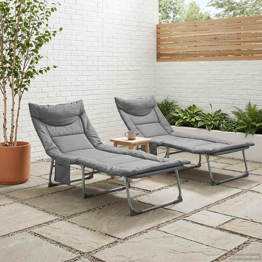 Opvouwbare zonnebed met kussen 2 pcs Antracietkleurig is nu te koop bij PeponiXL, paradijselijk wonen!
