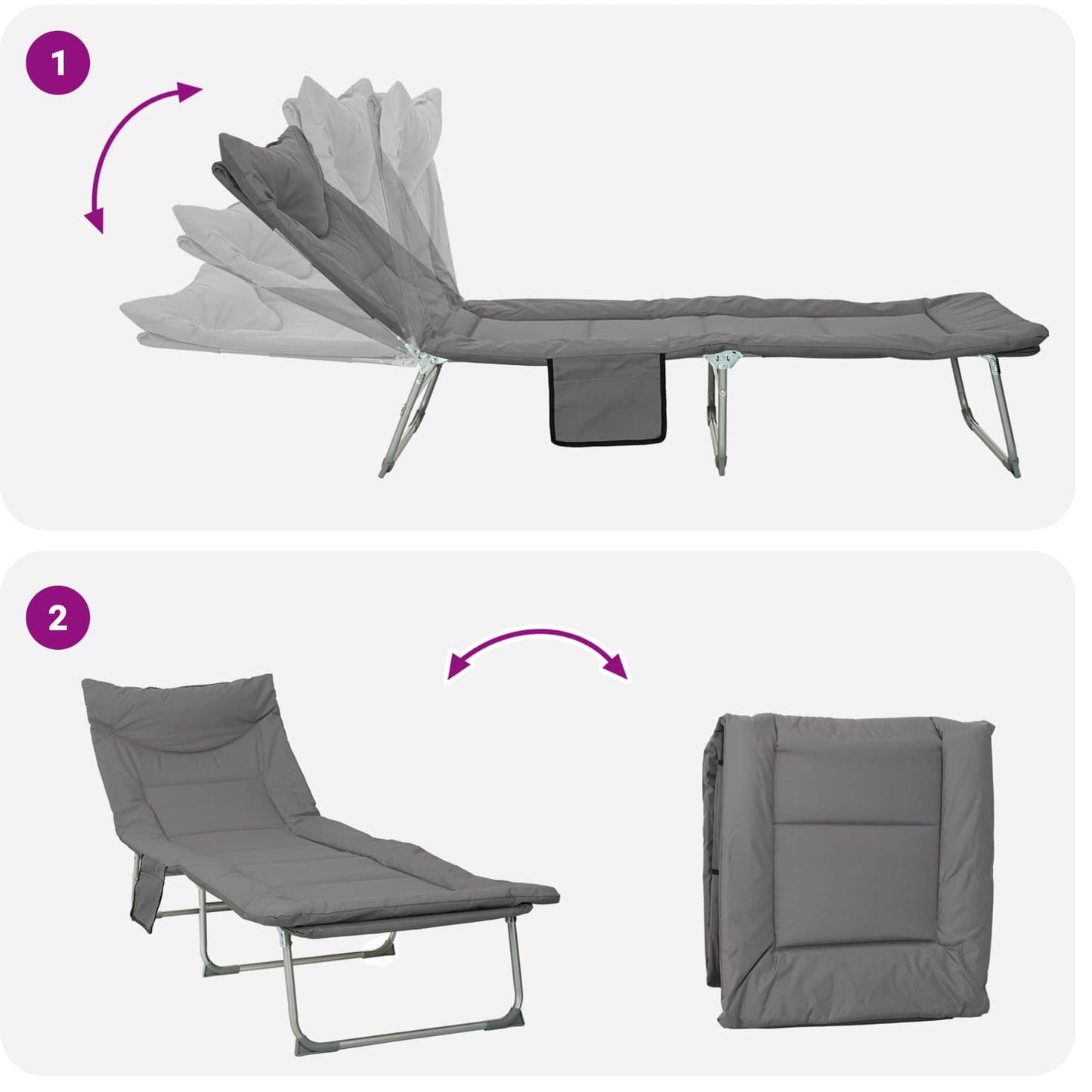 Opvouwbare zonnebed met kussen 2 pcs Antracietkleurig is nu te koop bij PeponiXL, paradijselijk wonen!