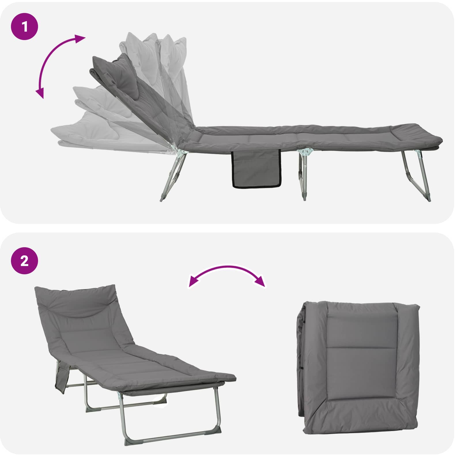 Opvouwbare zonnebed met kussen 2 pcs Antracietkleurig is nu te koop bij PeponiXL, paradijselijk wonen!