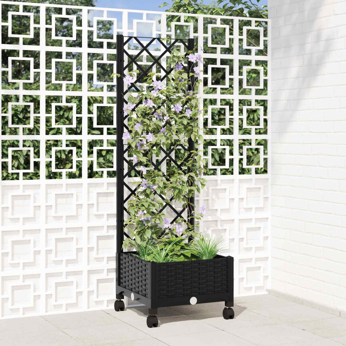Tuinplantbak met schutting en wielen Zwart 40 x 40 x 131,5 cm is nu te koop bij PeponiXL, paradijselijk wonen!