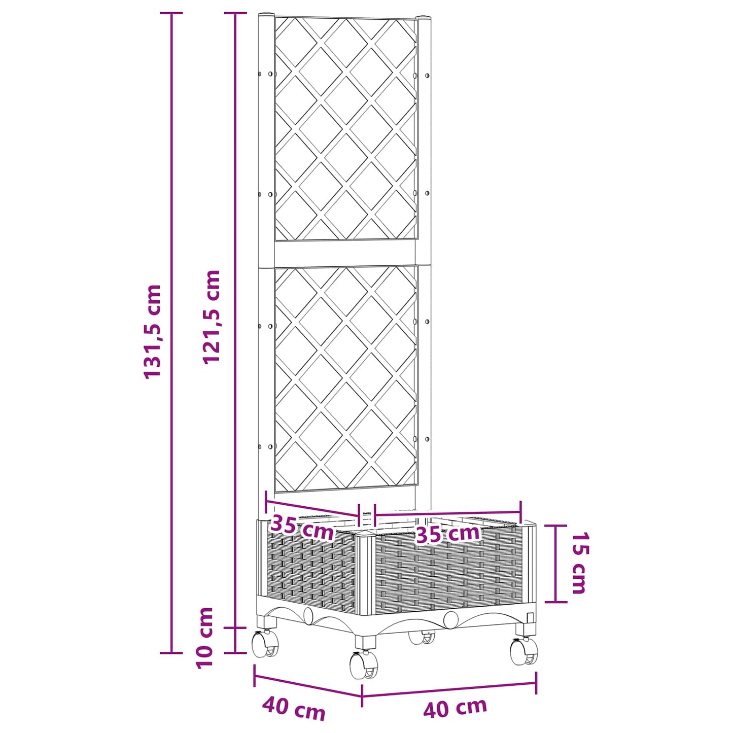 Tuinplantbak met schutting en wielen Zwart 40 x 40 x 131,5 cm is nu te koop bij PeponiXL, paradijselijk wonen!