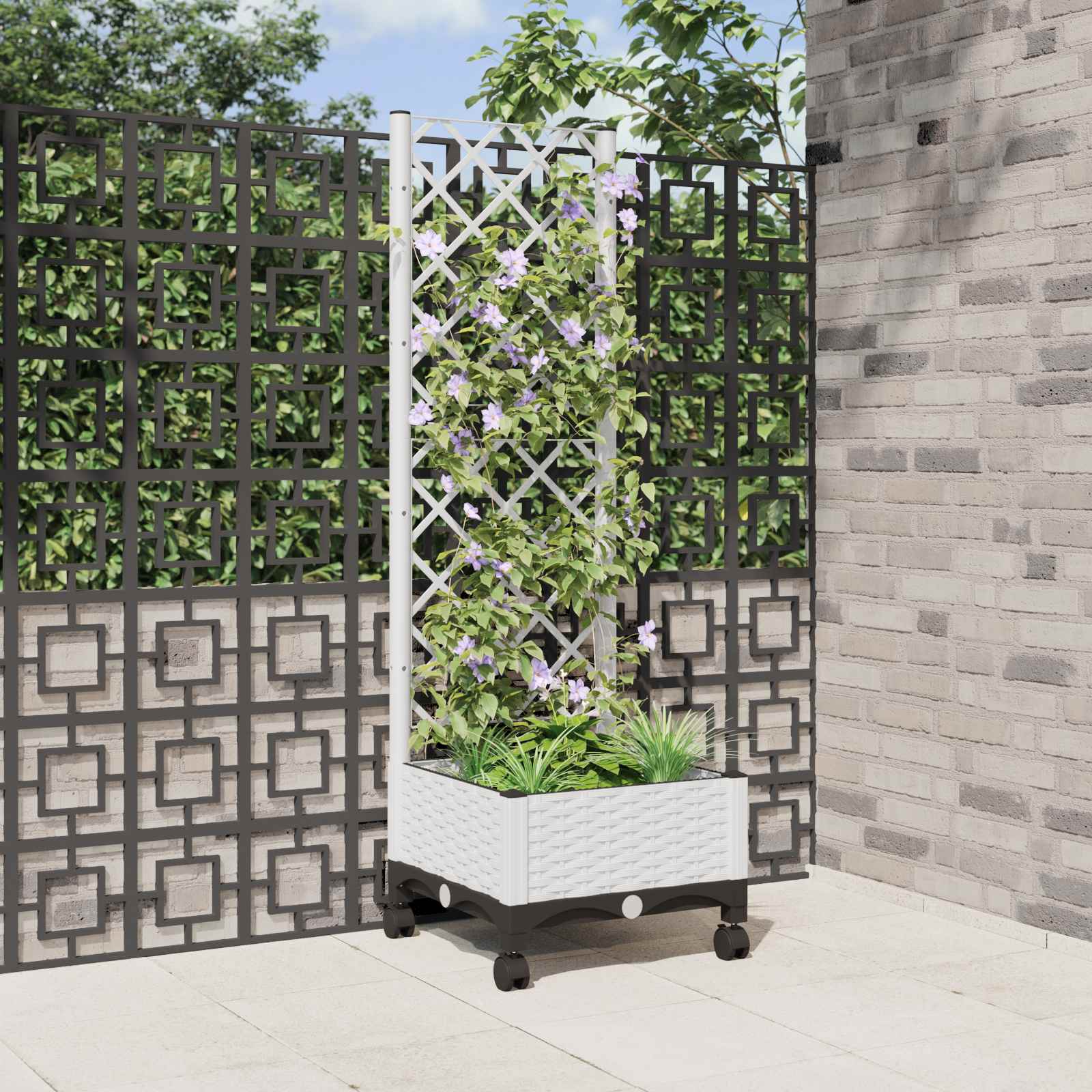 Tuinplantbak met schutting en wielen Wit 40 x 40 x 131,5 cm PP is nu te koop bij PeponiXL, paradijselijk wonen!