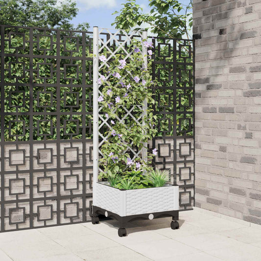 Tuinplantbak met schutting en wielen Wit 40 x 40 x 131,5 cm PP is nu te koop bij PeponiXL, paradijselijk wonen!