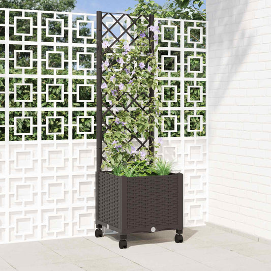 Tuinplantbak met schutting en wielen Bruin 40 x 40 x 146 cm PP is nu te koop bij PeponiXL, paradijselijk wonen!