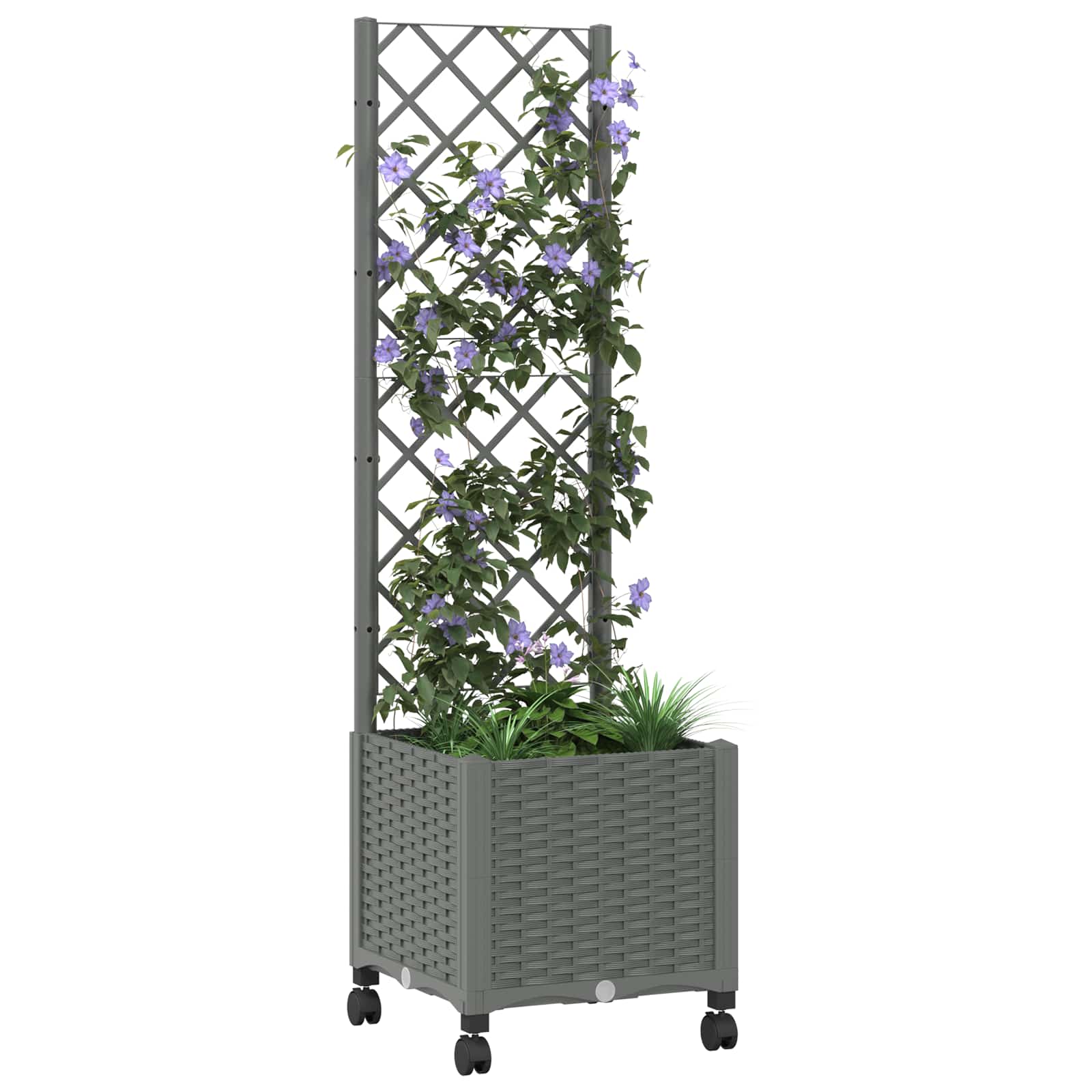 Tuinplantbak met schutting en wielen Lichtgrijs PP is nu te koop bij PeponiXL, paradijselijk wonen!