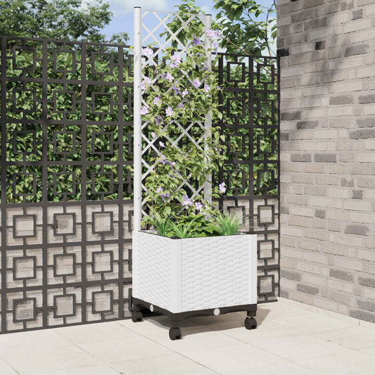 Tuinplantbak met schutting en wielen Wit 40 x 40 x 146 cm PP is nu te koop bij PeponiXL, paradijselijk wonen!