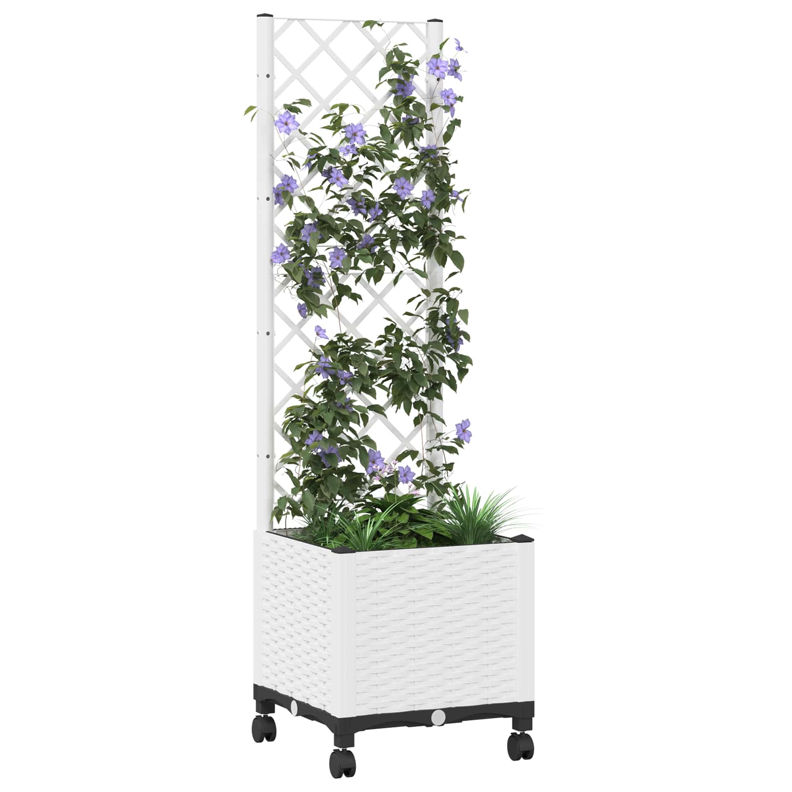 Tuinplantbak met schutting en wielen Wit 40 x 40 x 146 cm PP is nu te koop bij PeponiXL, paradijselijk wonen!