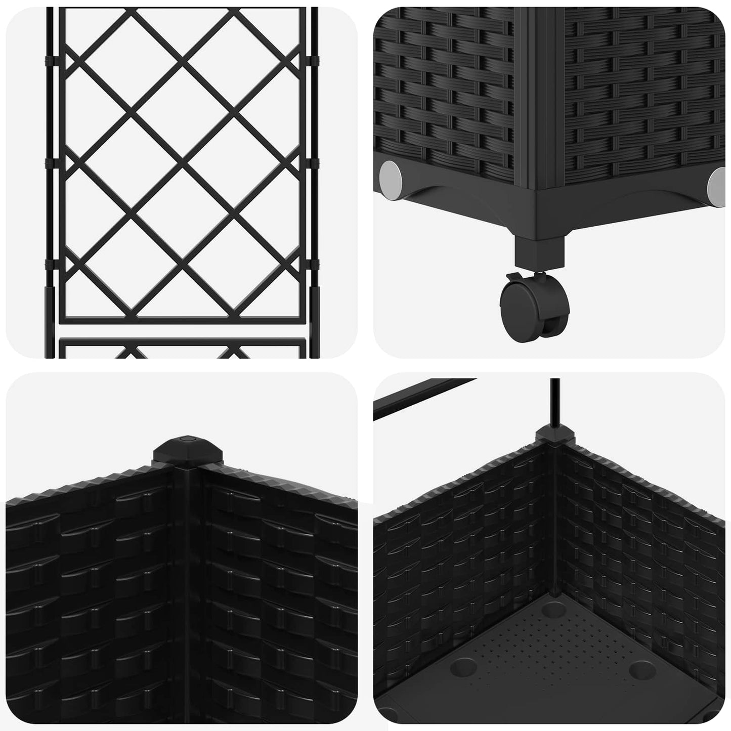Tuinplantbak met schutting en wielen Zwart 40 x 40 x 131,5 cm