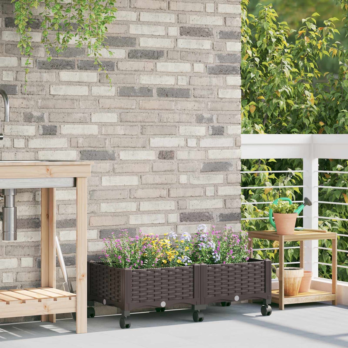 Tuinschaal met wielen Bruin 80 x 40 x 29 cm PP is nu te koop bij PeponiXL, paradijselijk wonen!