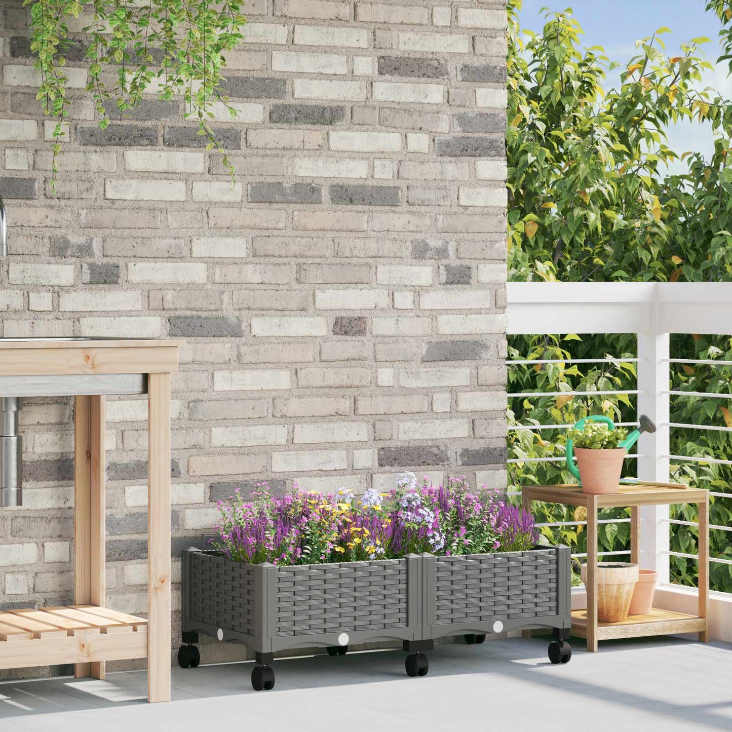 Tuinschaal met wielen Lichtgrijs 80 x 40 x 33 cm PP is nu te koop bij PeponiXL, paradijselijk wonen!
