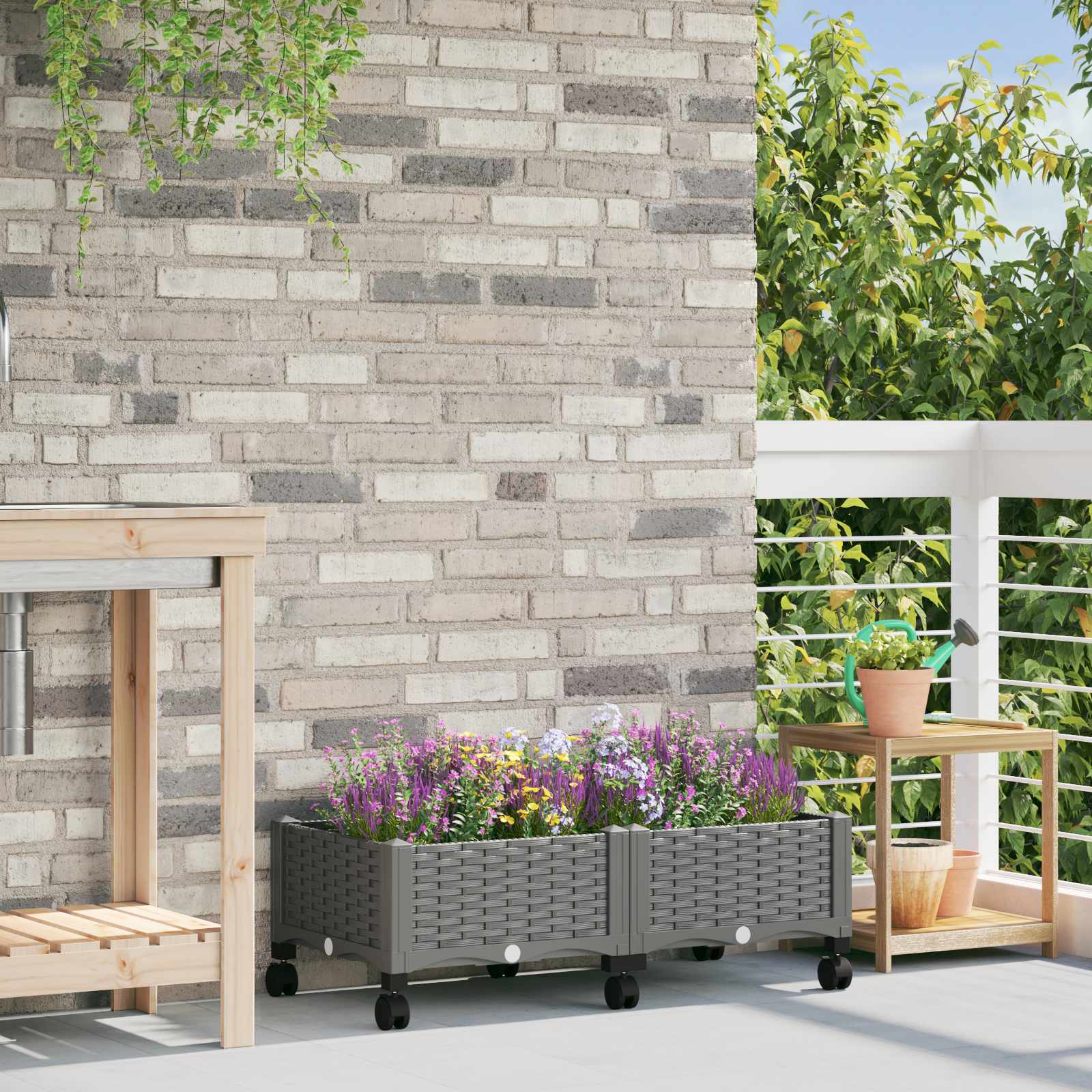 Tuinschaal met wielen Lichtgrijs 80 x 40 x 33 cm PP is nu te koop bij PeponiXL, paradijselijk wonen!