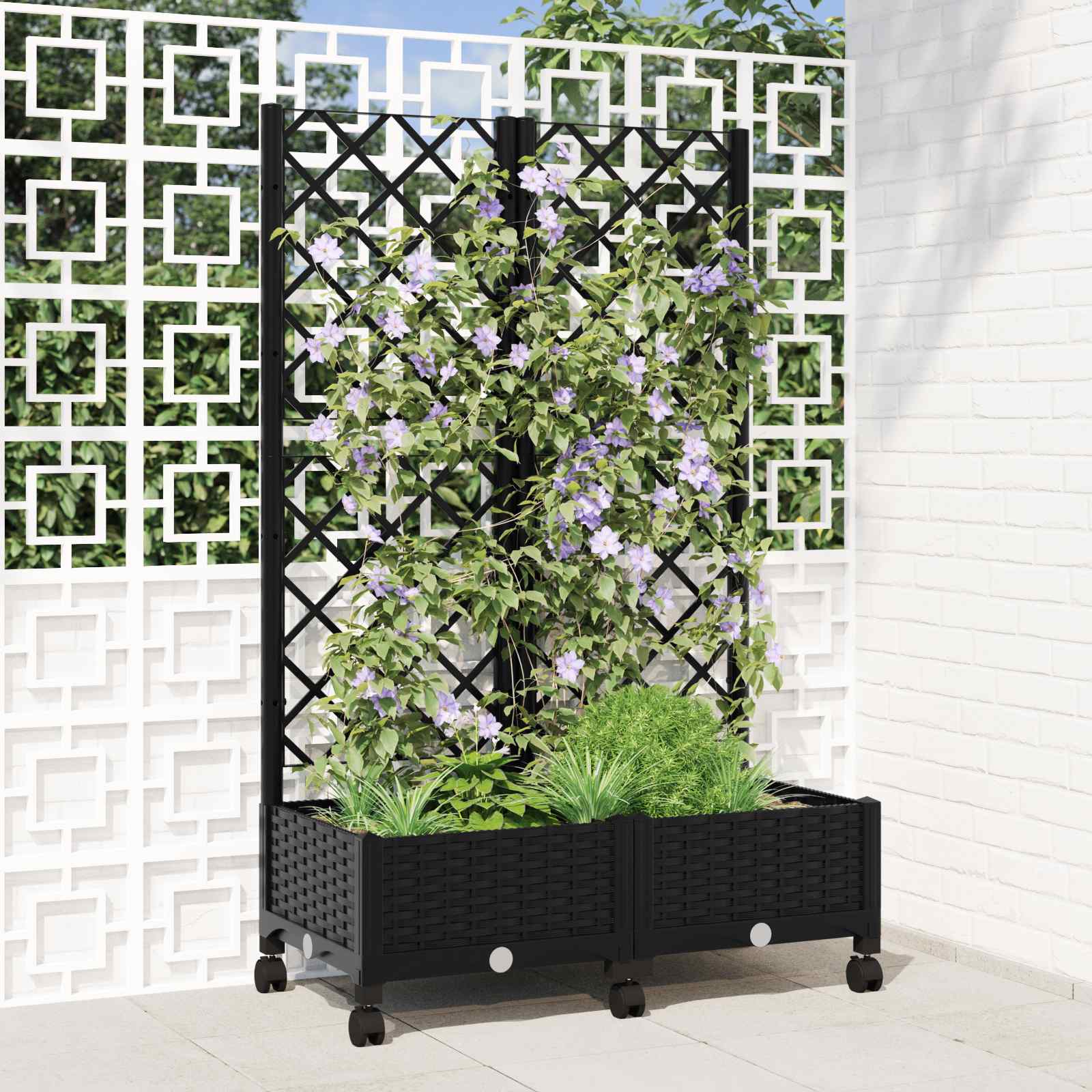 Tuinplantbak met schutting en wielen Zwart 80 x 40 x 131,5 cm is nu te koop bij PeponiXL, paradijselijk wonen!
