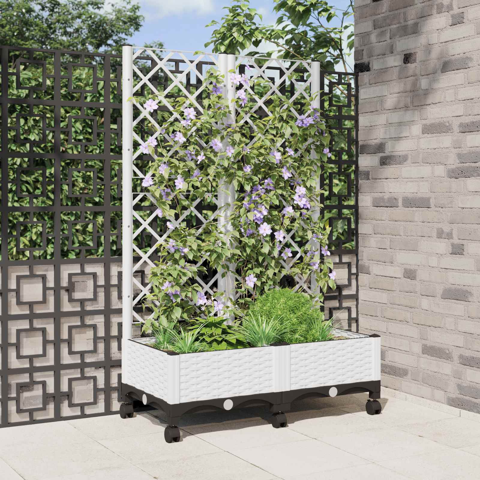 Tuinplantbak met schutting en wielen Wit 80 x 40 x 131,5 cm PP is nu te koop bij PeponiXL, paradijselijk wonen!