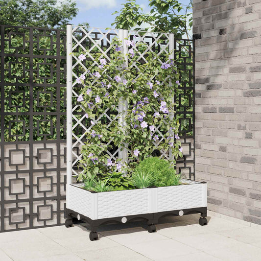 Tuinplantbak met schutting en wielen Wit 80 x 40 x 131,5 cm PP is nu te koop bij PeponiXL, paradijselijk wonen!