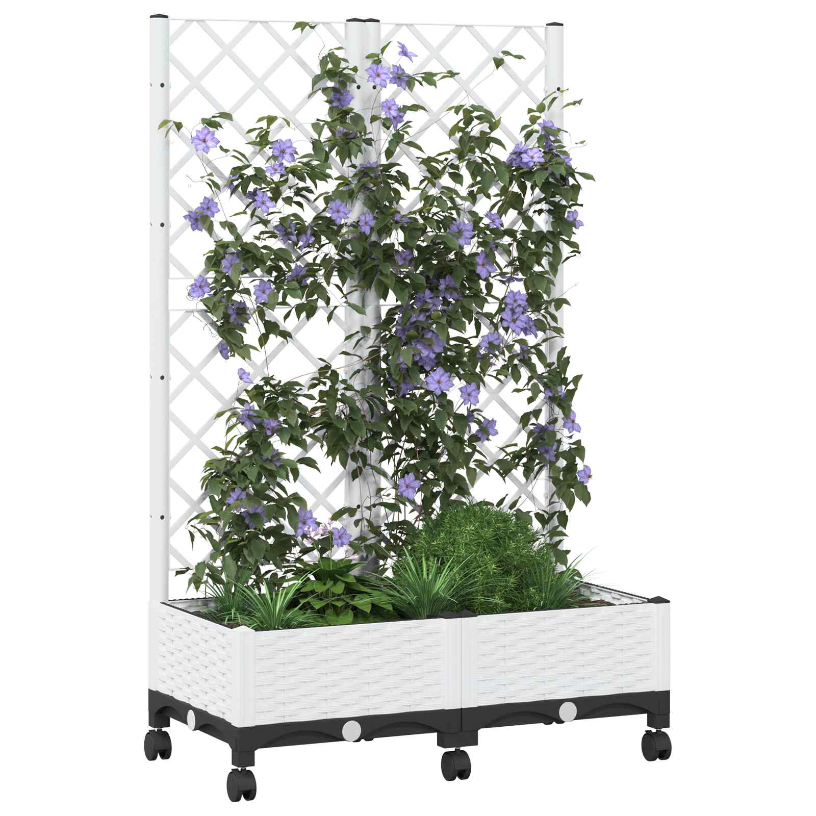 Tuinplantbak met schutting en wielen Wit 80 x 40 x 131,5 cm PP is nu te koop bij PeponiXL, paradijselijk wonen!