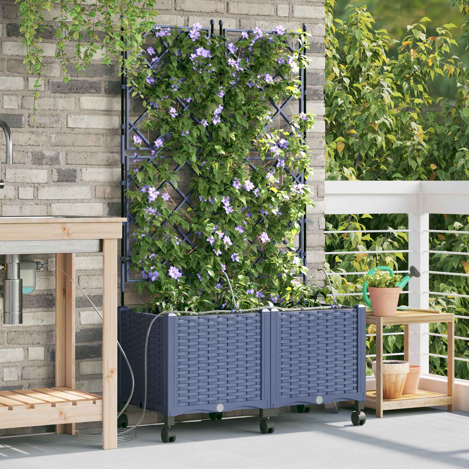 Tuin Pot met Irrigatie en Wielen 2 st Grijs 80 x 40 x 148 cm PP is nu te koop bij PeponiXL, paradijselijk wonen!