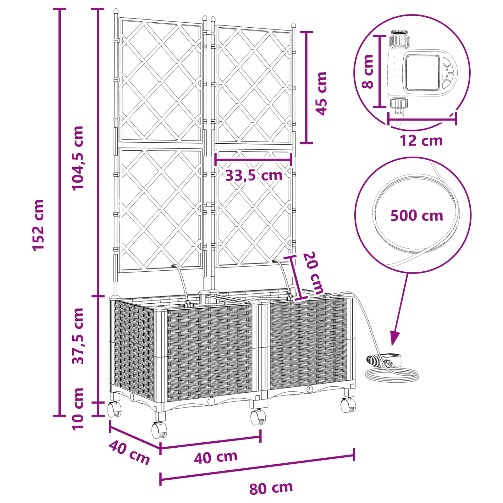 Tuin Pot met Irrigatie en Wielen 2 st Grijs 80 x 40 x 148 cm PP is nu te koop bij PeponiXL, paradijselijk wonen!